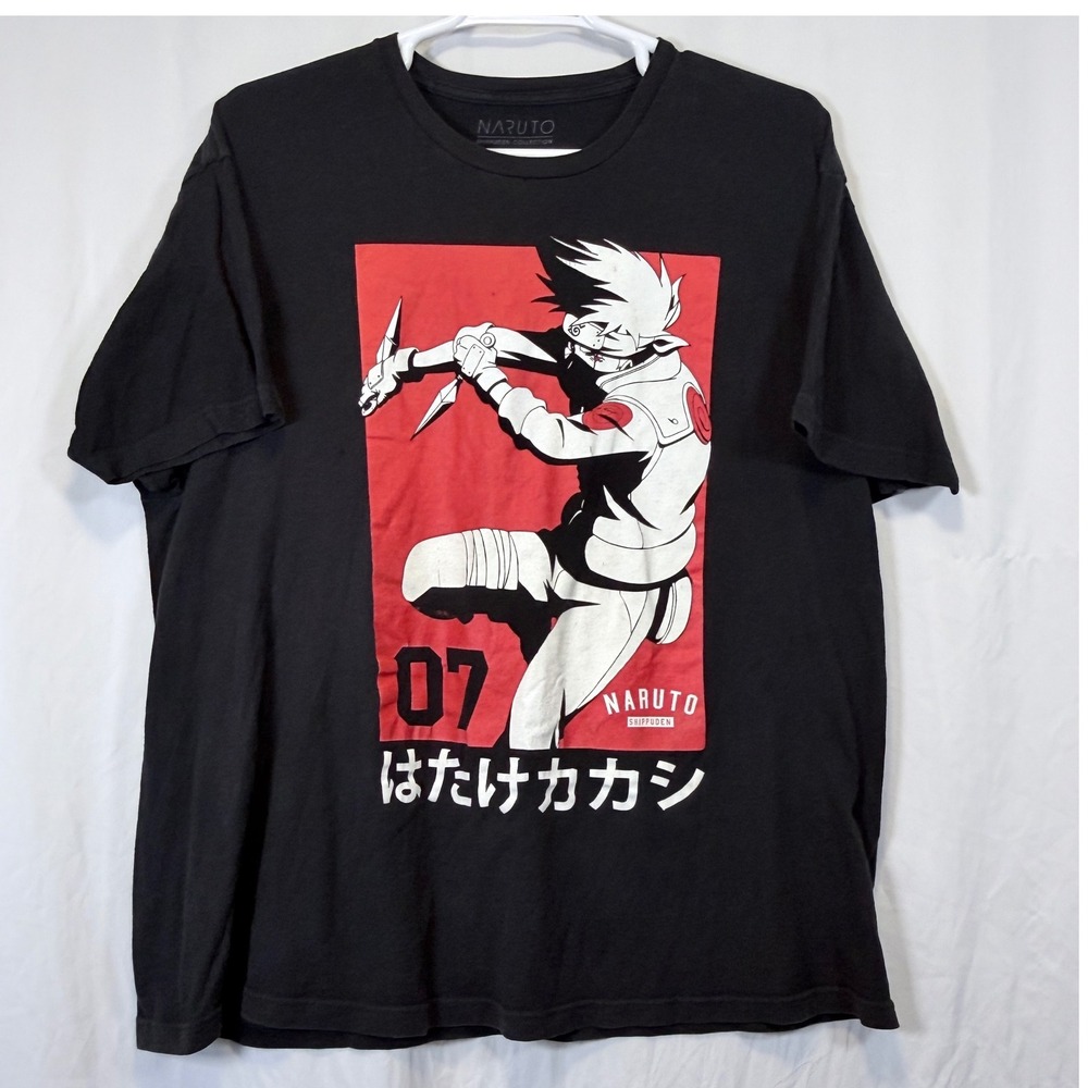 Naruto Shippuden T-Shirt Kakashi Hatake Graphic Black Short Sleeves‎ 2XL Anime